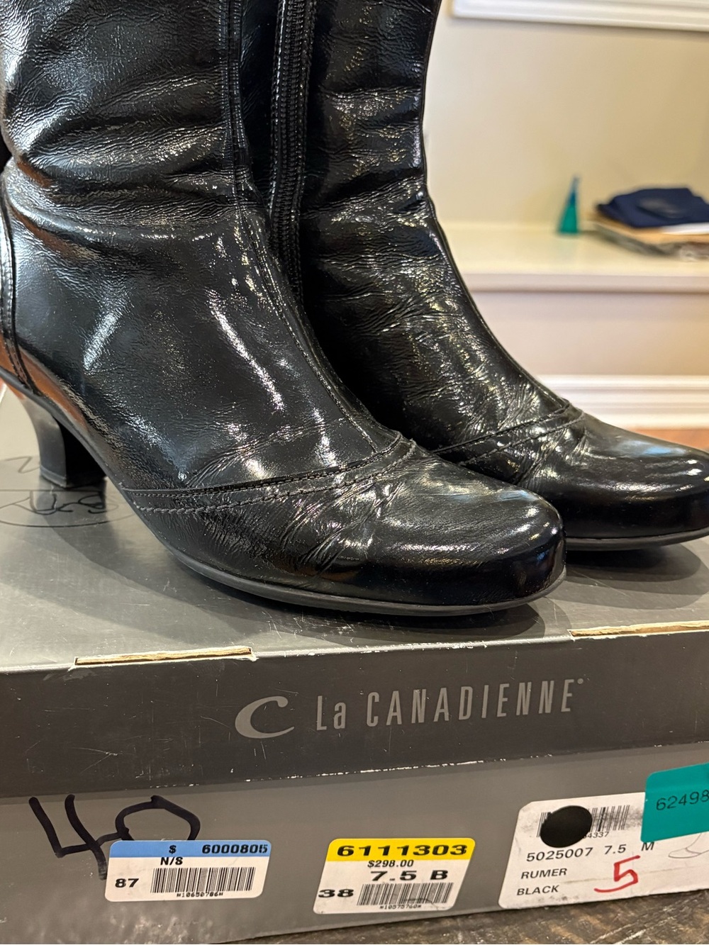La Canadienne 🇨🇦Black Leather Mid-Heel Women's Boots, size 7.5